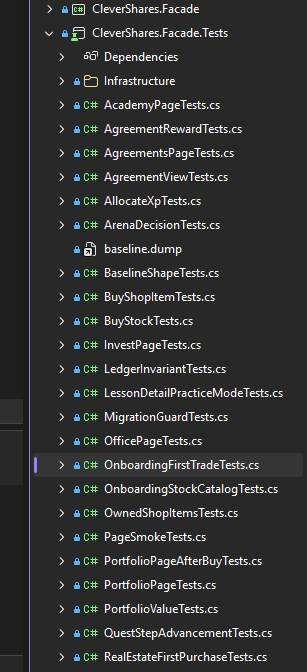 Facade tests project explorer